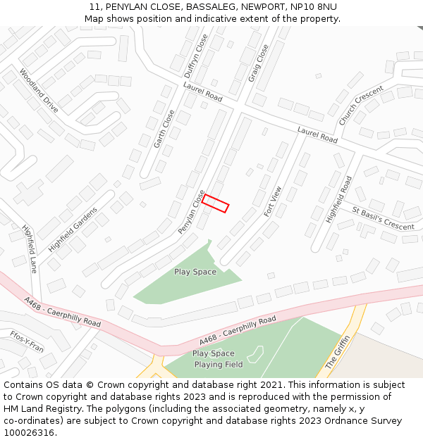 11, PENYLAN CLOSE, BASSALEG, NEWPORT, NP10 8NU: Location map and indicative extent of plot