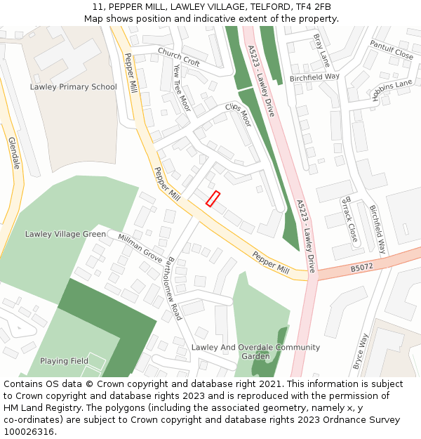 11, PEPPER MILL, LAWLEY VILLAGE, TELFORD, TF4 2FB: Location map and indicative extent of plot