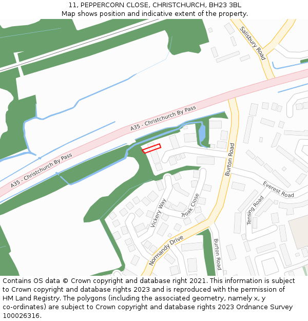 11, PEPPERCORN CLOSE, CHRISTCHURCH, BH23 3BL: Location map and indicative extent of plot