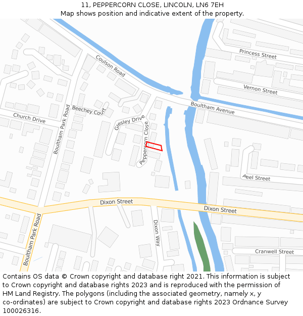 11, PEPPERCORN CLOSE, LINCOLN, LN6 7EH: Location map and indicative extent of plot