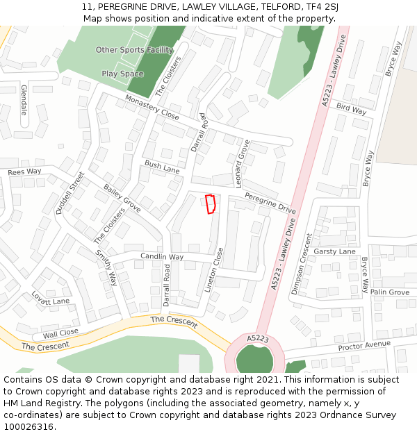 11, PEREGRINE DRIVE, LAWLEY VILLAGE, TELFORD, TF4 2SJ: Location map and indicative extent of plot