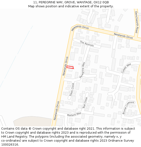 11, PEREGRINE WAY, GROVE, WANTAGE, OX12 0QB: Location map and indicative extent of plot