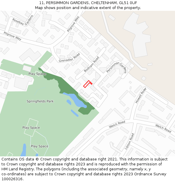 11, PERSIMMON GARDENS, CHELTENHAM, GL51 0UF: Location map and indicative extent of plot