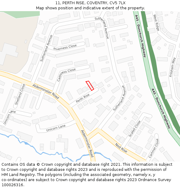 11, PERTH RISE, COVENTRY, CV5 7LX: Location map and indicative extent of plot