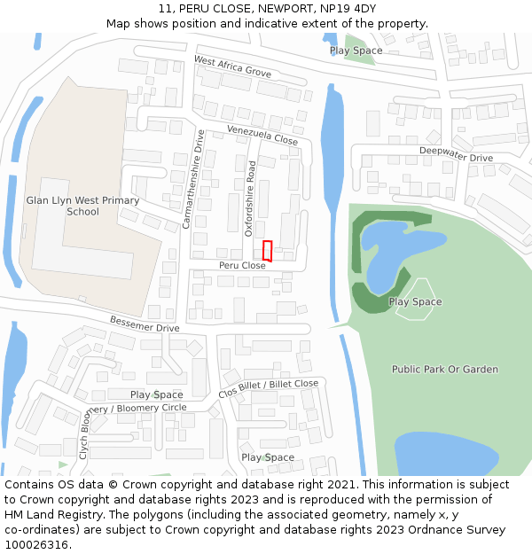 11, PERU CLOSE, NEWPORT, NP19 4DY: Location map and indicative extent of plot