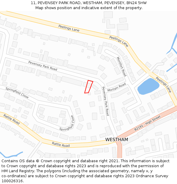 11, PEVENSEY PARK ROAD, WESTHAM, PEVENSEY, BN24 5HW: Location map and indicative extent of plot