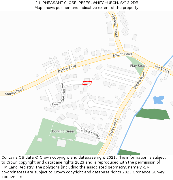 11, PHEASANT CLOSE, PREES, WHITCHURCH, SY13 2DB: Location map and indicative extent of plot