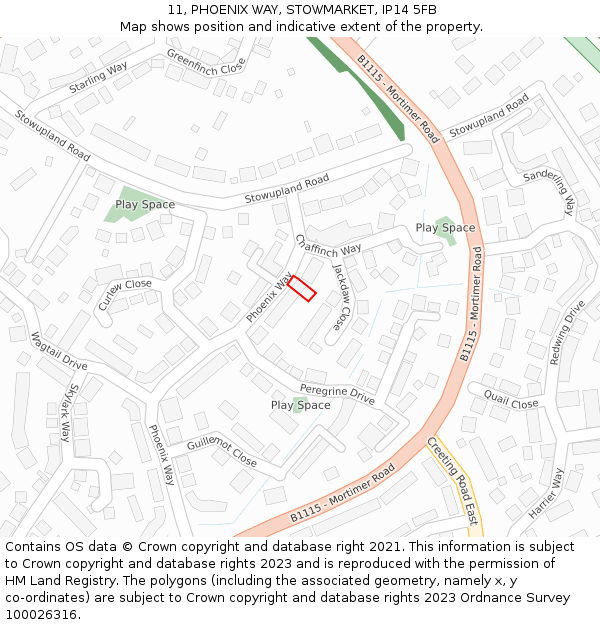 11, PHOENIX WAY, STOWMARKET, IP14 5FB: Location map and indicative extent of plot