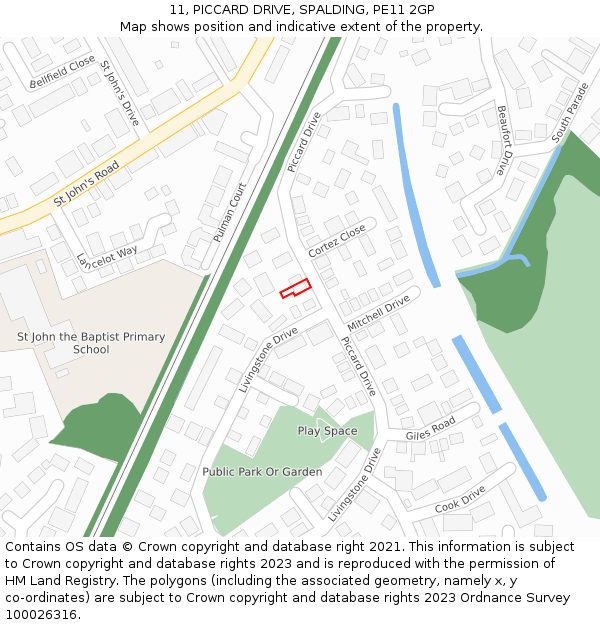 11, PICCARD DRIVE, SPALDING, PE11 2GP: Location map and indicative extent of plot