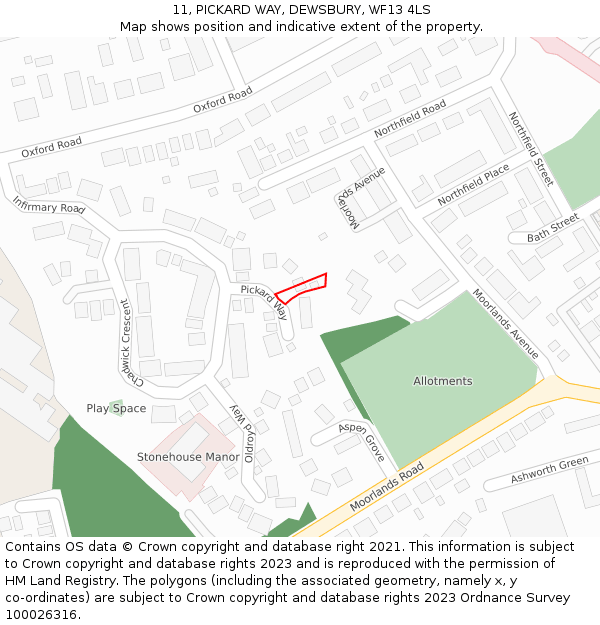 11, PICKARD WAY, DEWSBURY, WF13 4LS: Location map and indicative extent of plot