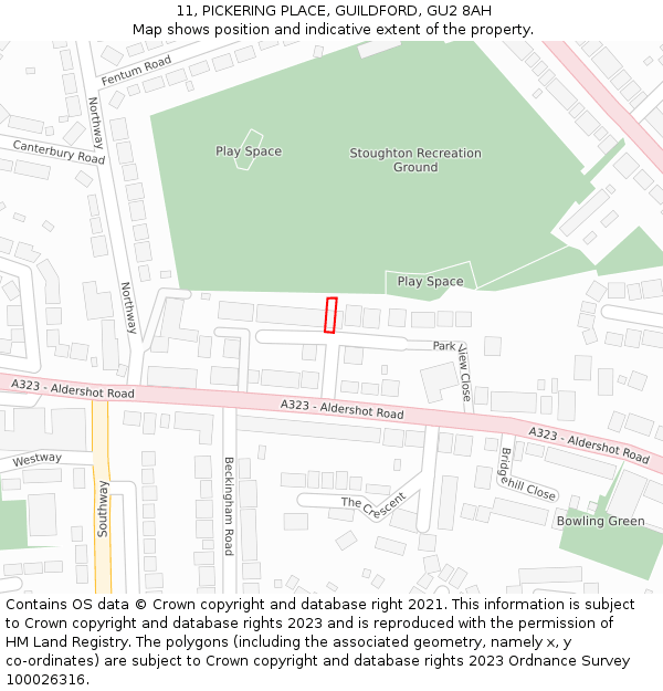 11, PICKERING PLACE, GUILDFORD, GU2 8AH: Location map and indicative extent of plot