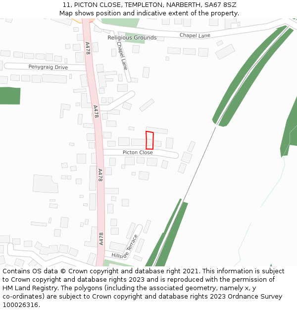 11, PICTON CLOSE, TEMPLETON, NARBERTH, SA67 8SZ: Location map and indicative extent of plot