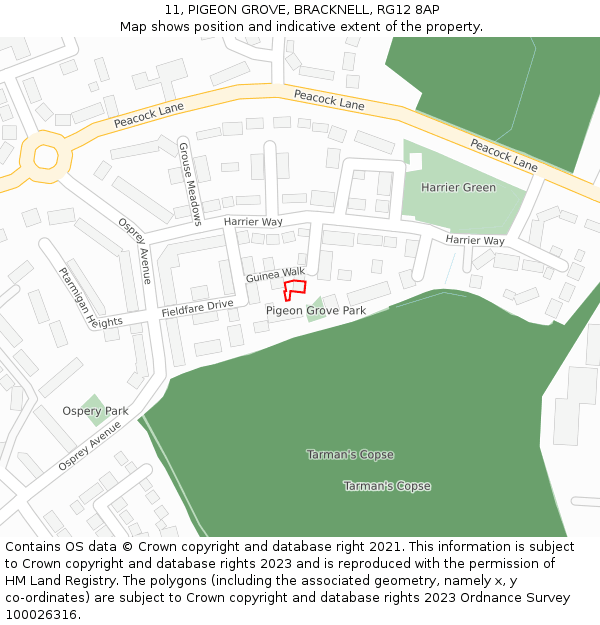 11, PIGEON GROVE, BRACKNELL, RG12 8AP: Location map and indicative extent of plot