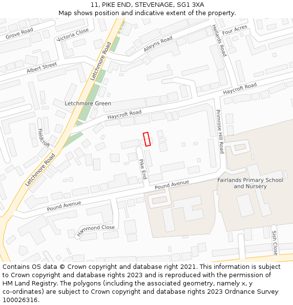 11, PIKE END, STEVENAGE, SG1 3XA: Location map and indicative extent of plot