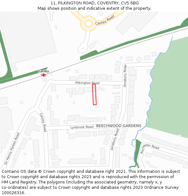 11, PILKINGTON ROAD, COVENTRY, CV5 6BG: Location map and indicative extent of plot