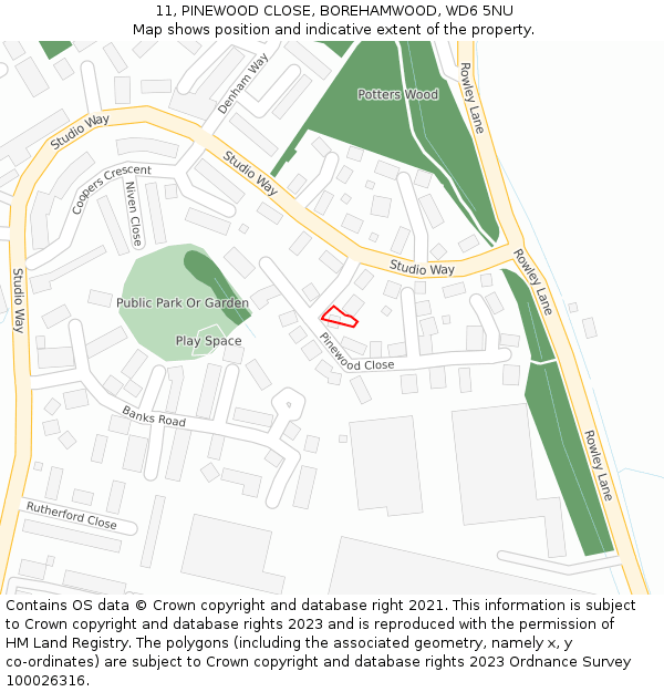 11, PINEWOOD CLOSE, BOREHAMWOOD, WD6 5NU: Location map and indicative extent of plot