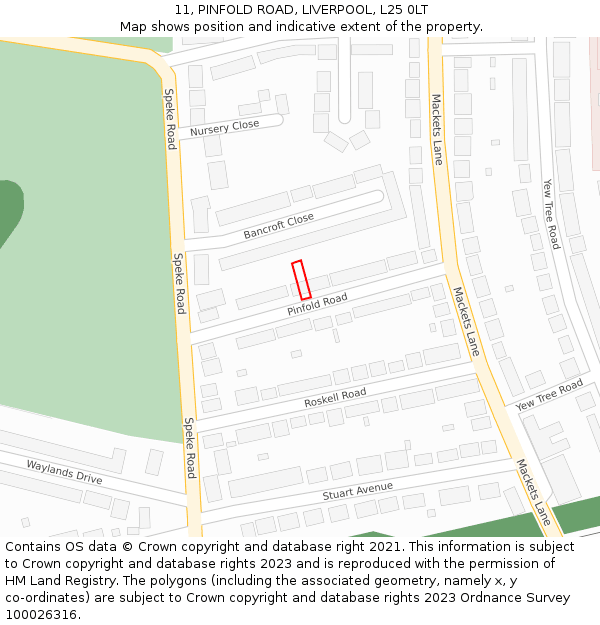 11, PINFOLD ROAD, LIVERPOOL, L25 0LT: Location map and indicative extent of plot