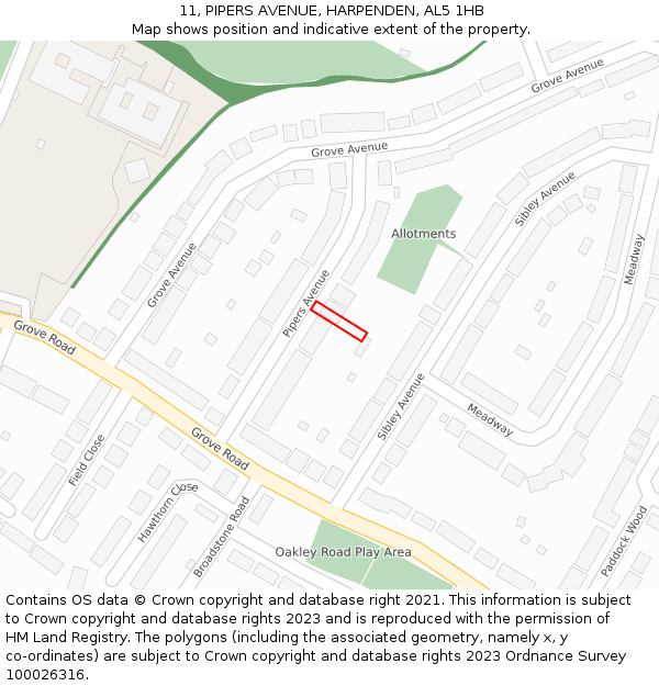 11, PIPERS AVENUE, HARPENDEN, AL5 1HB: Location map and indicative extent of plot