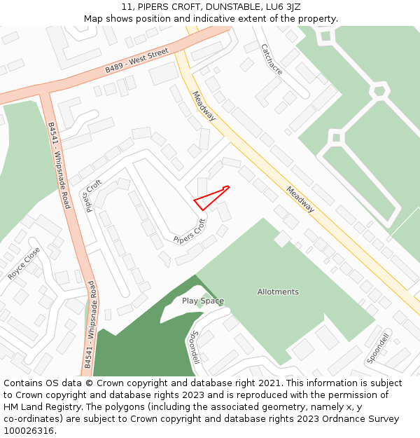 11, PIPERS CROFT, DUNSTABLE, LU6 3JZ: Location map and indicative extent of plot