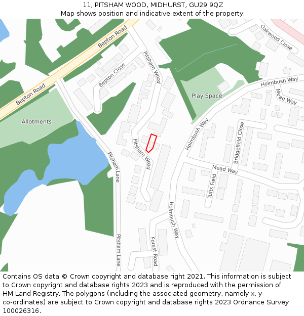 11, PITSHAM WOOD, MIDHURST, GU29 9QZ: Location map and indicative extent of plot