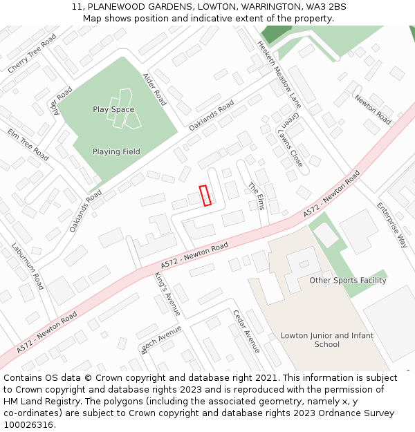 11, PLANEWOOD GARDENS, LOWTON, WARRINGTON, WA3 2BS: Location map and indicative extent of plot