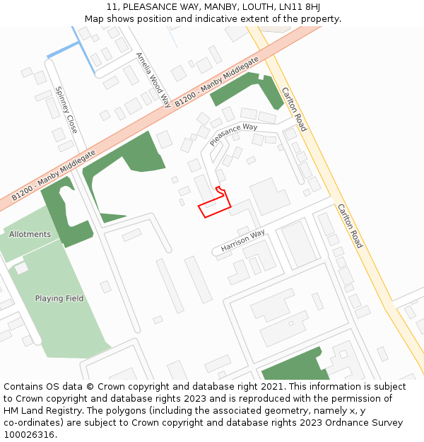 11, PLEASANCE WAY, MANBY, LOUTH, LN11 8HJ: Location map and indicative extent of plot