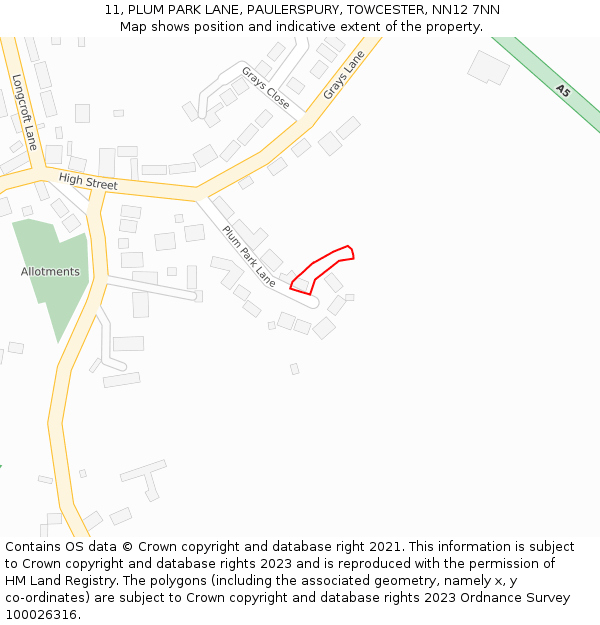 11, PLUM PARK LANE, PAULERSPURY, TOWCESTER, NN12 7NN: Location map and indicative extent of plot