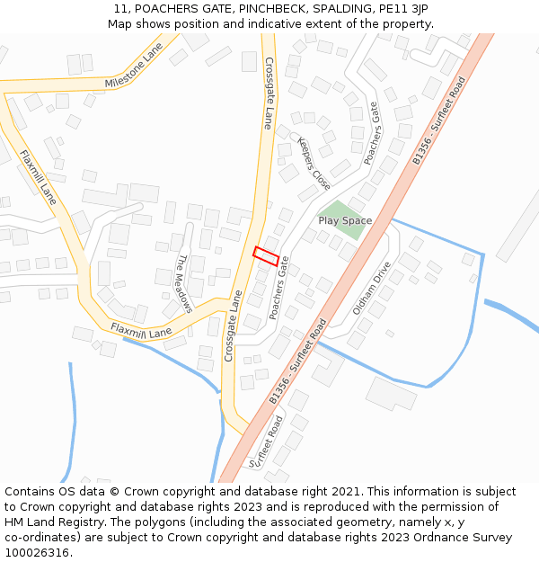 11, POACHERS GATE, PINCHBECK, SPALDING, PE11 3JP: Location map and indicative extent of plot