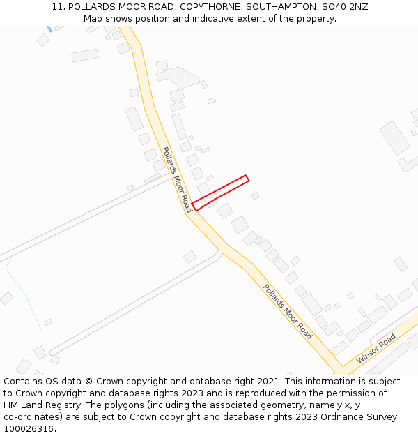 11, POLLARDS MOOR ROAD, COPYTHORNE, SOUTHAMPTON, SO40 2NZ: Location map and indicative extent of plot