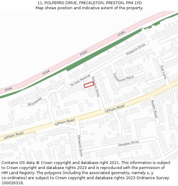 11, POLPERRO DRIVE, FRECKLETON, PRESTON, PR4 1YD: Location map and indicative extent of plot