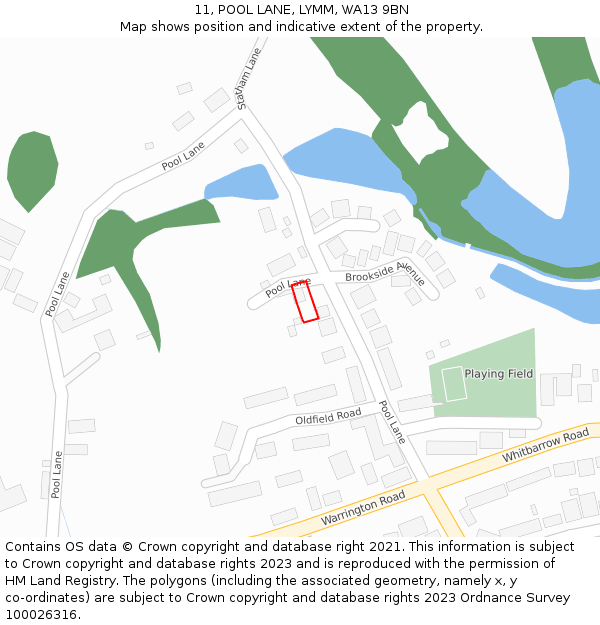 11, POOL LANE, LYMM, WA13 9BN: Location map and indicative extent of plot