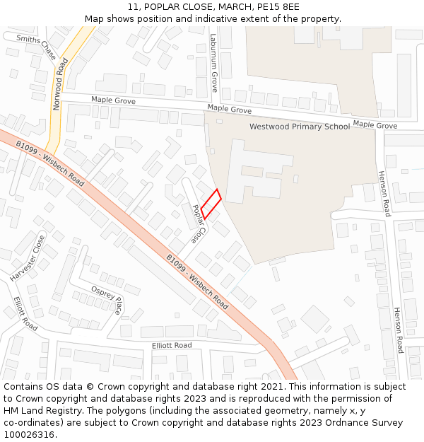 11, POPLAR CLOSE, MARCH, PE15 8EE: Location map and indicative extent of plot