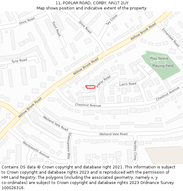 11, POPLAR ROAD, CORBY, NN17 2UY: Location map and indicative extent of plot