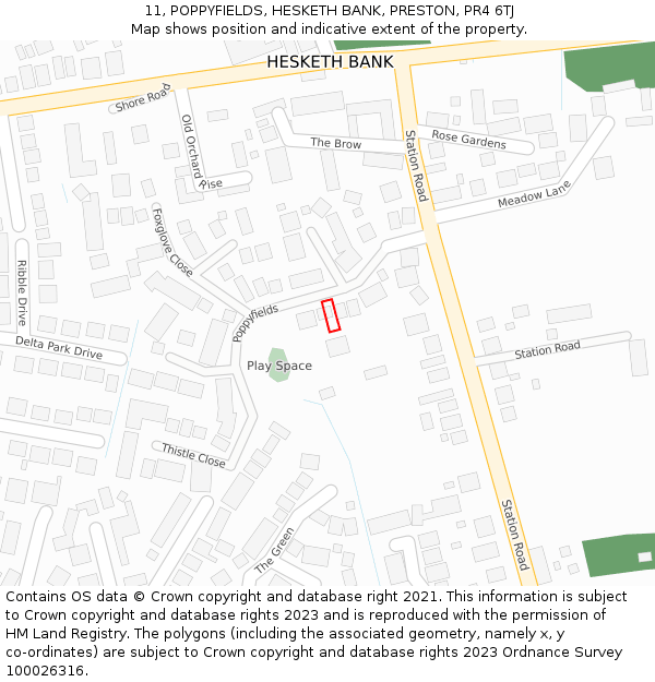 11, POPPYFIELDS, HESKETH BANK, PRESTON, PR4 6TJ: Location map and indicative extent of plot