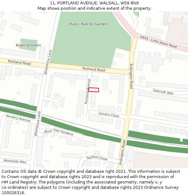 11, PORTLAND AVENUE, WALSALL, WS9 8NX: Location map and indicative extent of plot