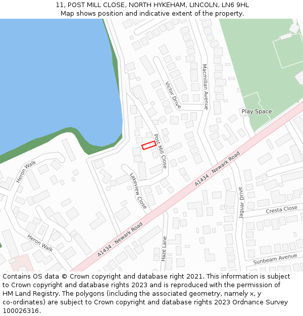 11, POST MILL CLOSE, NORTH HYKEHAM, LINCOLN, LN6 9HL: Location map and indicative extent of plot