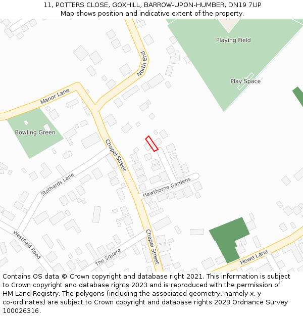 11, POTTERS CLOSE, GOXHILL, BARROW-UPON-HUMBER, DN19 7UP: Location map and indicative extent of plot