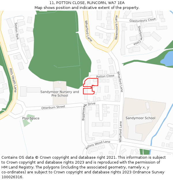 11, POTTON CLOSE, RUNCORN, WA7 1EA: Location map and indicative extent of plot