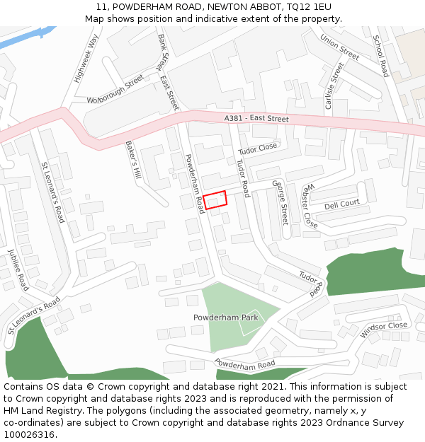 11, POWDERHAM ROAD, NEWTON ABBOT, TQ12 1EU: Location map and indicative extent of plot