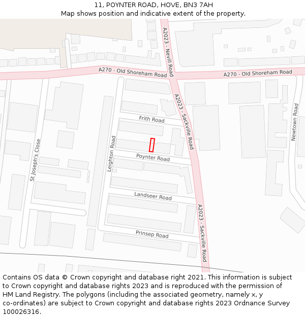 11, POYNTER ROAD, HOVE, BN3 7AH: Location map and indicative extent of plot