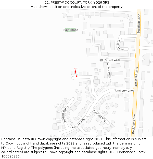 11, PRESTWICK COURT, YORK, YO26 5RS: Location map and indicative extent of plot