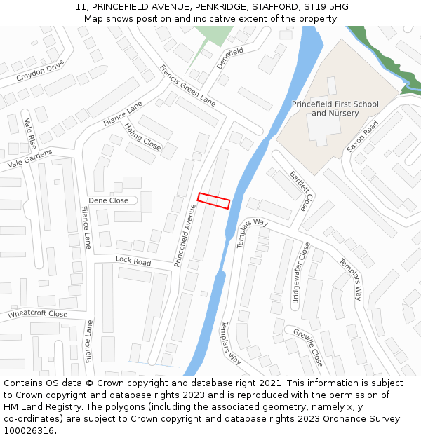 11, PRINCEFIELD AVENUE, PENKRIDGE, STAFFORD, ST19 5HG: Location map and indicative extent of plot