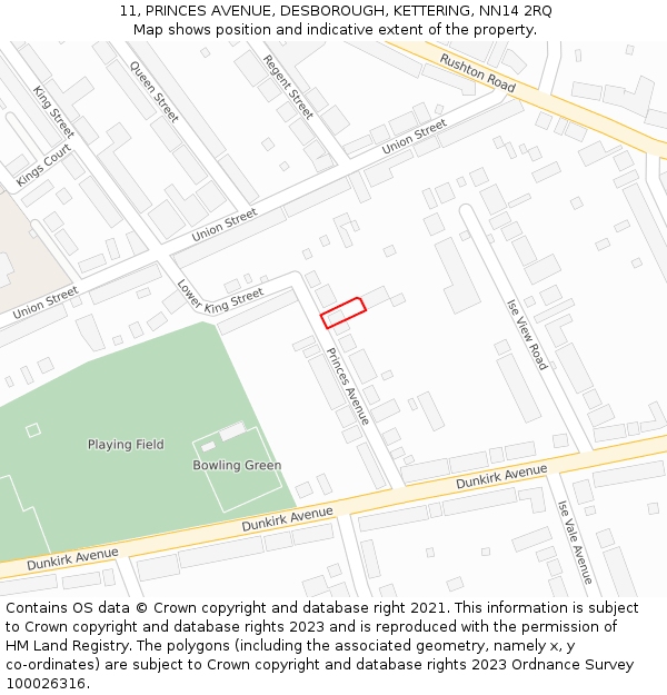 11, PRINCES AVENUE, DESBOROUGH, KETTERING, NN14 2RQ: Location map and indicative extent of plot