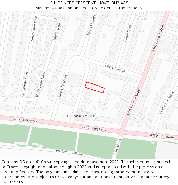 11, PRINCES CRESCENT, HOVE, BN3 4GS: Location map and indicative extent of plot