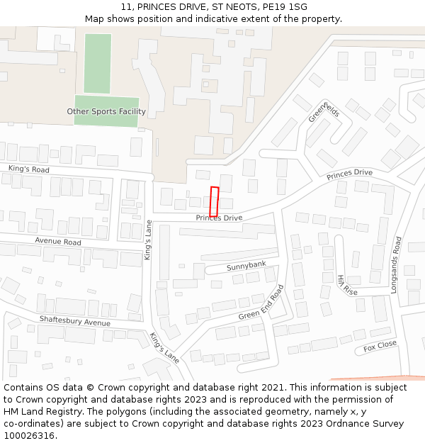 11, PRINCES DRIVE, ST NEOTS, PE19 1SG: Location map and indicative extent of plot