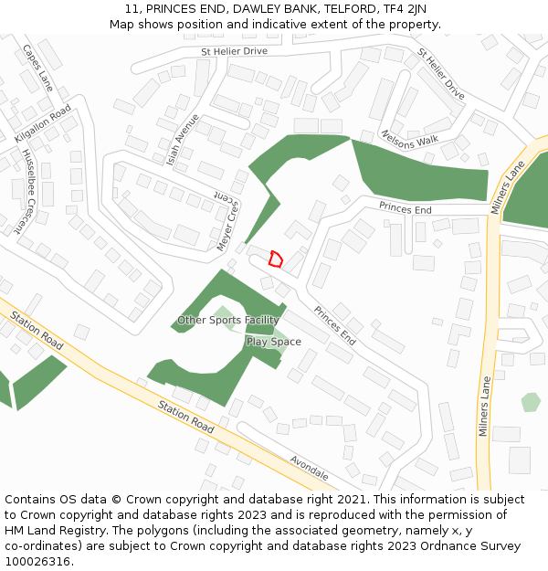 11, PRINCES END, DAWLEY BANK, TELFORD, TF4 2JN: Location map and indicative extent of plot