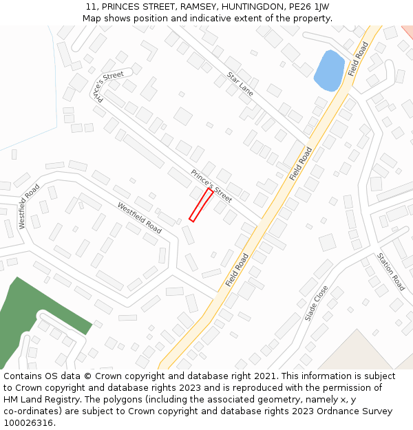 11, PRINCES STREET, RAMSEY, HUNTINGDON, PE26 1JW: Location map and indicative extent of plot