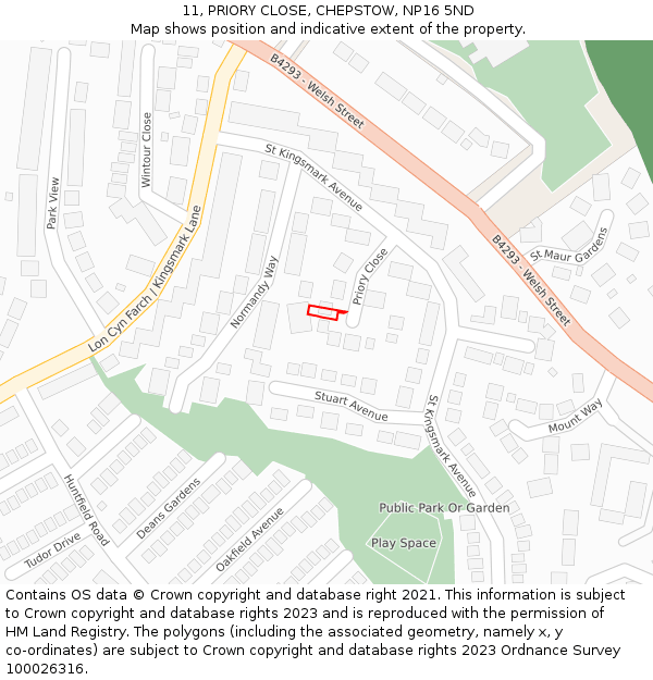 11, PRIORY CLOSE, CHEPSTOW, NP16 5ND: Location map and indicative extent of plot