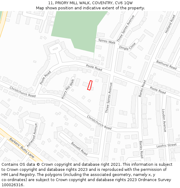 11, PRIORY MILL WALK, COVENTRY, CV6 1QW: Location map and indicative extent of plot