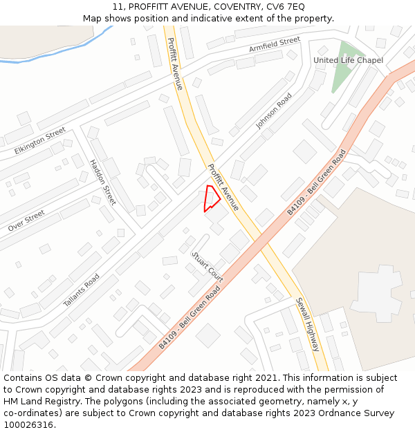 11, PROFFITT AVENUE, COVENTRY, CV6 7EQ: Location map and indicative extent of plot